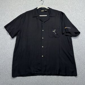 SKYY Vodka Shirt Mens‎ L Black Embroidered Camp Hawaiian Button Up Short Sleeve